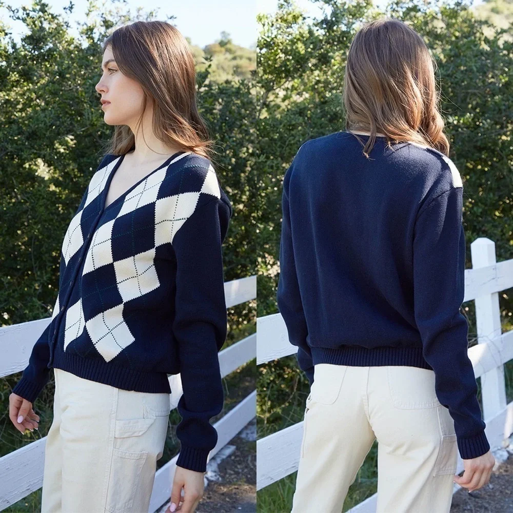 John Galt Pacsun New With Tags Navy & White Elizabeth Argyle Cardigan Size OS